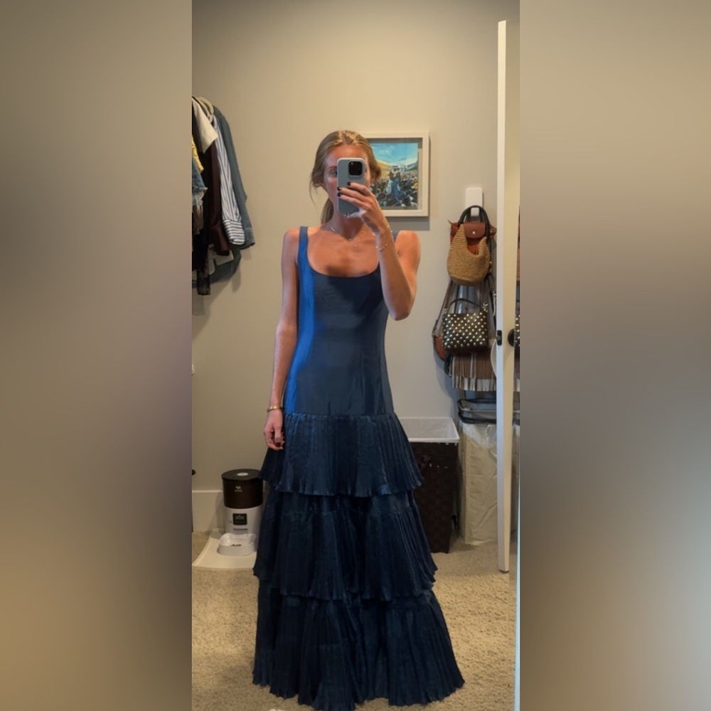 Anthropologie Navy Tiered Maxi Dress